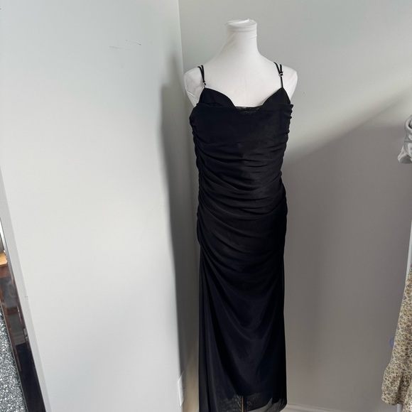 Zara Black Ruched Midi Dress NWT | Cocktail Evening Party Slip XL - Picture 7 of 10